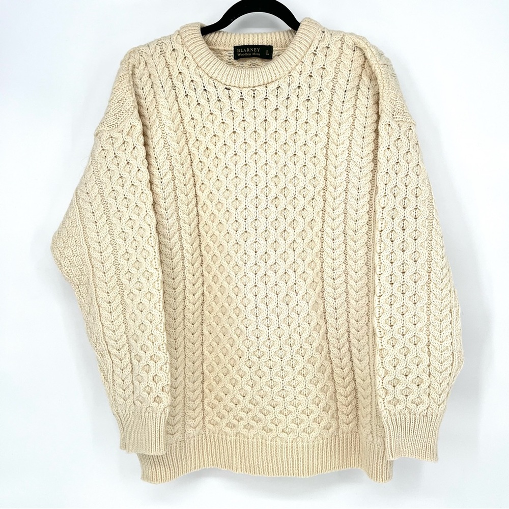 Wool Crewneck Cable Knit Sweater - Cream